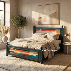 Serene Solid Wood Bed in Antique Blue