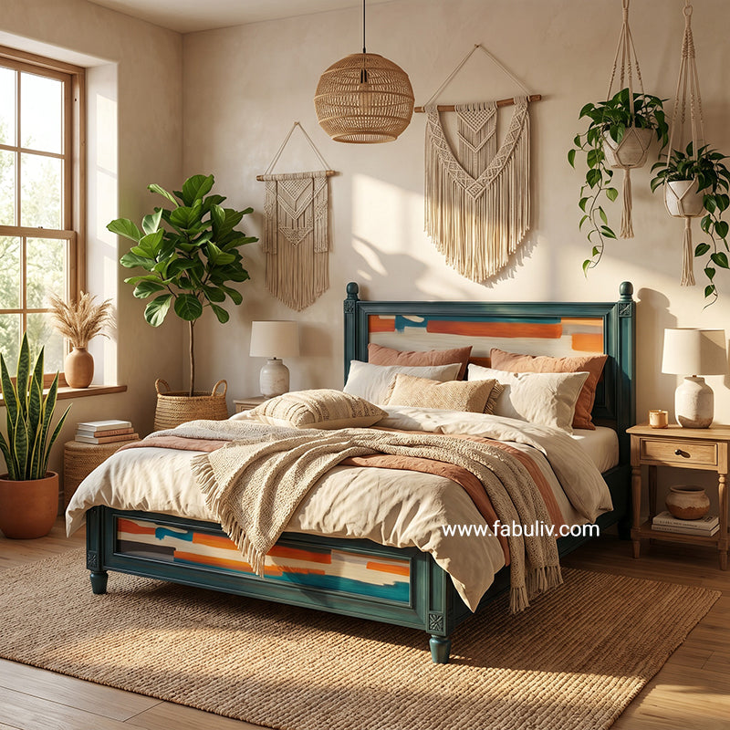 Serene Solid Wood Bed in Antique Blue