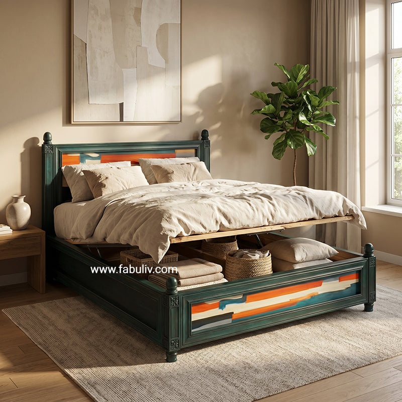 Serene Solid Wood Bed in Antique Blue