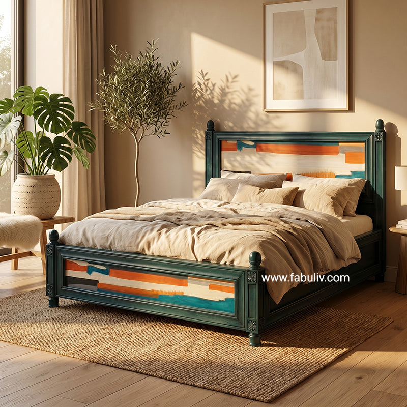 Serene Solid Wood Bed in Antique Blue