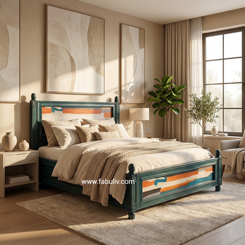 Serene Solid Wood Bed in Antique Blue