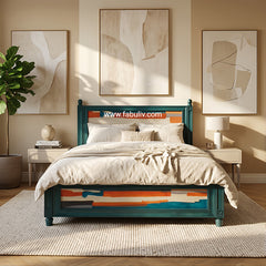 Serene Solid Wood Bed in Antique Blue