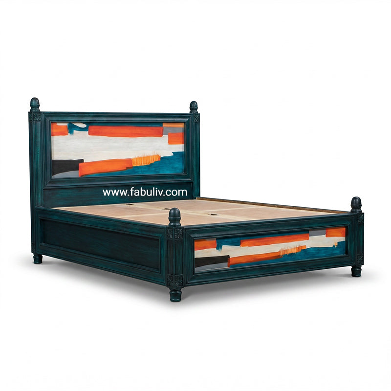 Serene Solid Wood Bed in Antique Blue