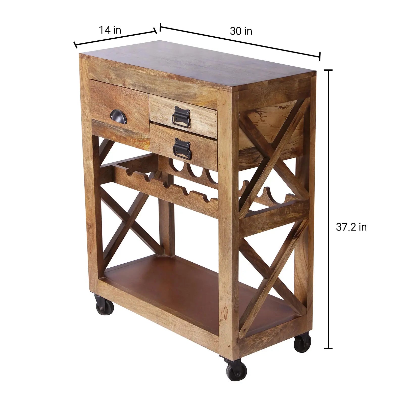 Simon Solid Wood Bar Cabinet Cum Trolly