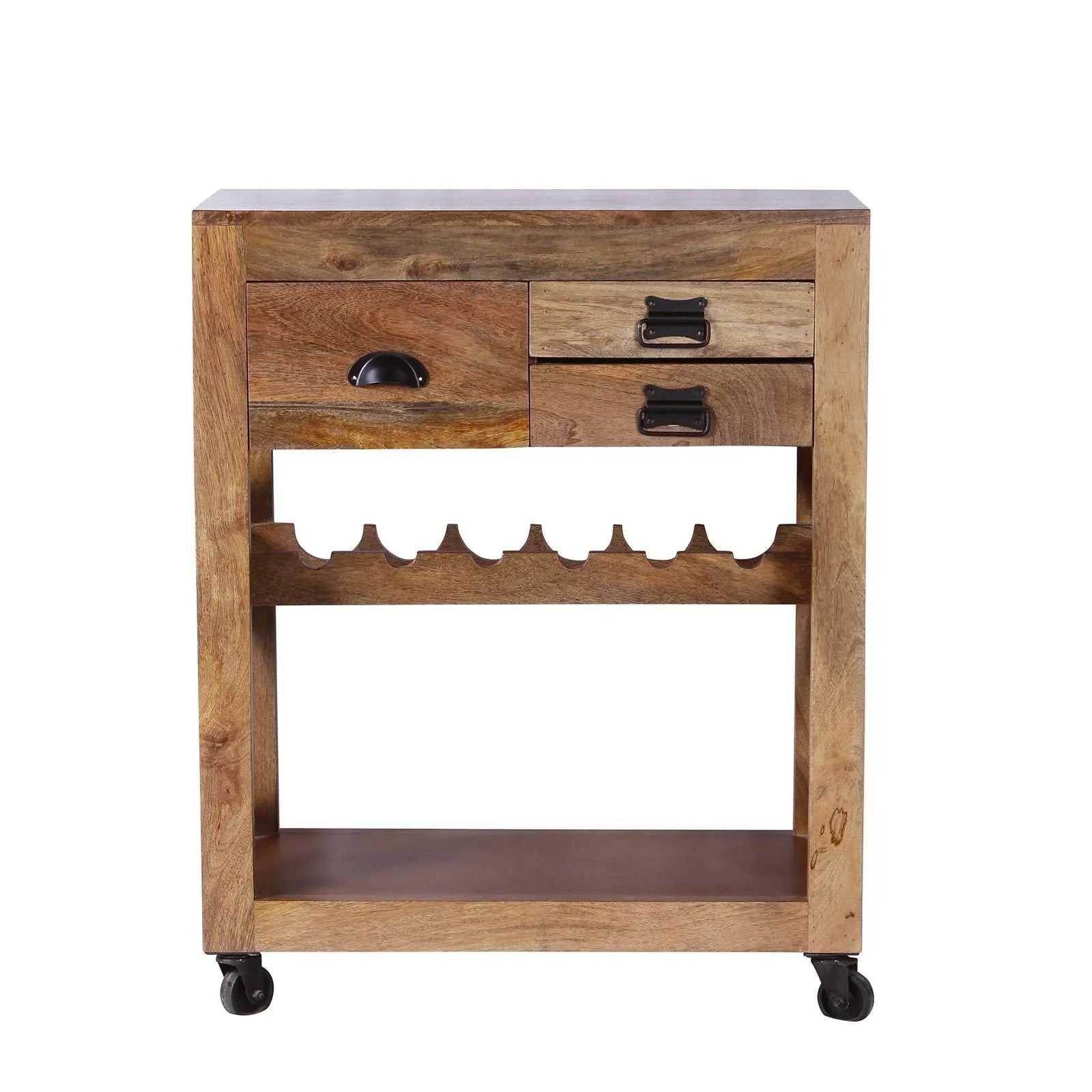 Simon Solid Wood Bar Cabinet Cum Trolly
