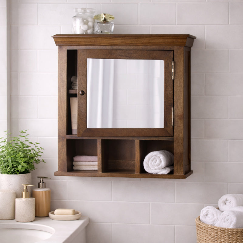 Solid Wood Bathroom Cabinet with Mirror in 2 Sizes