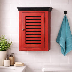Solid Wood Vintage Red Bath Cabinet