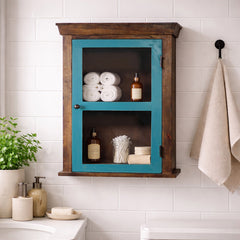 Solid Wood Vintage Blue Bathroom Cabinet
