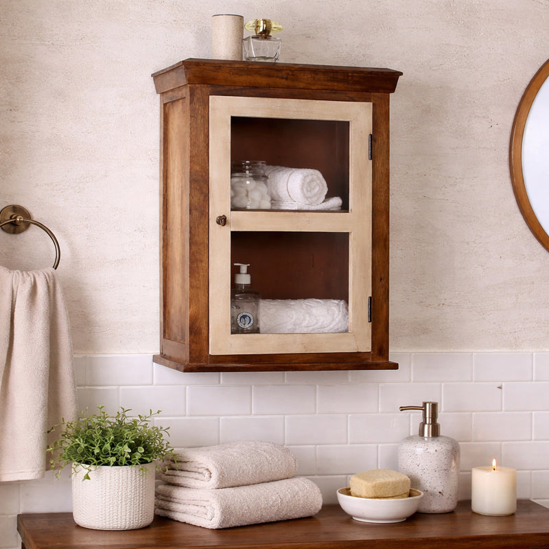 Solid Wood Vintage White Bathroom Cabinet