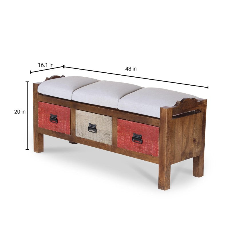 Agnes Solid Wood 3 Drawer Bench with hand woven upholstery