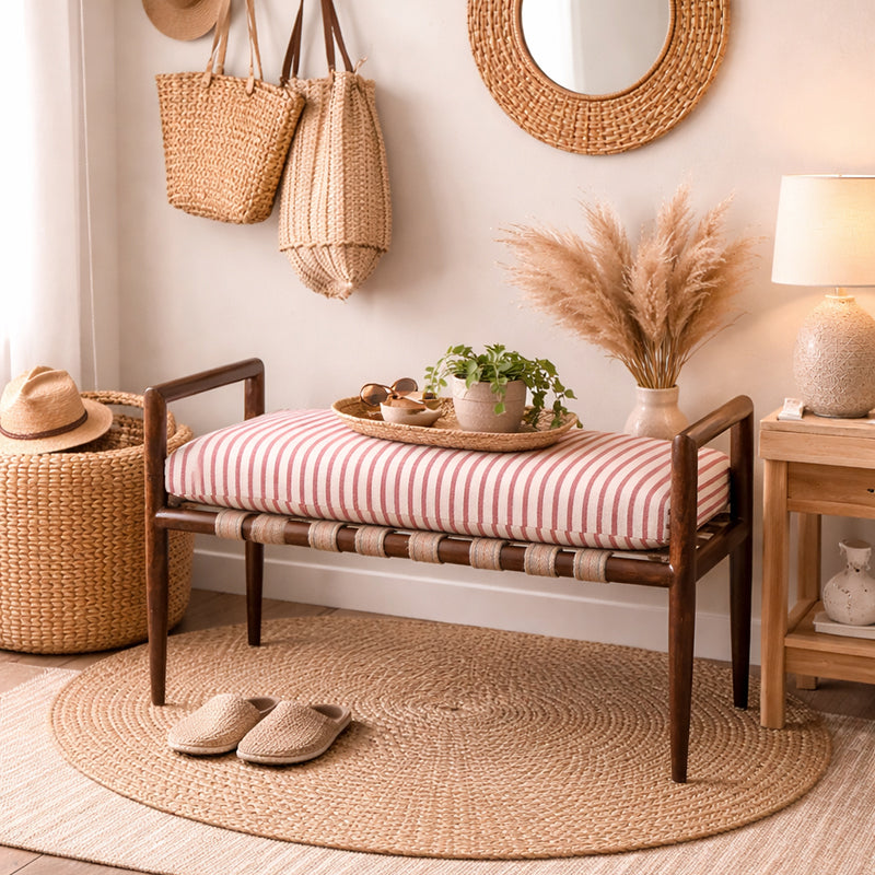 Alban Solid Wood hand woven Walnut Bench