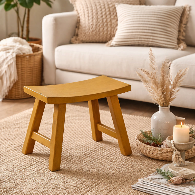 Vintage Yellow Wooden Stool