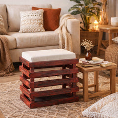 Roxane Solid Wood Stool in Vintage Red Finish