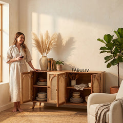 Verona Rattan Sheesham Wood Cabinet