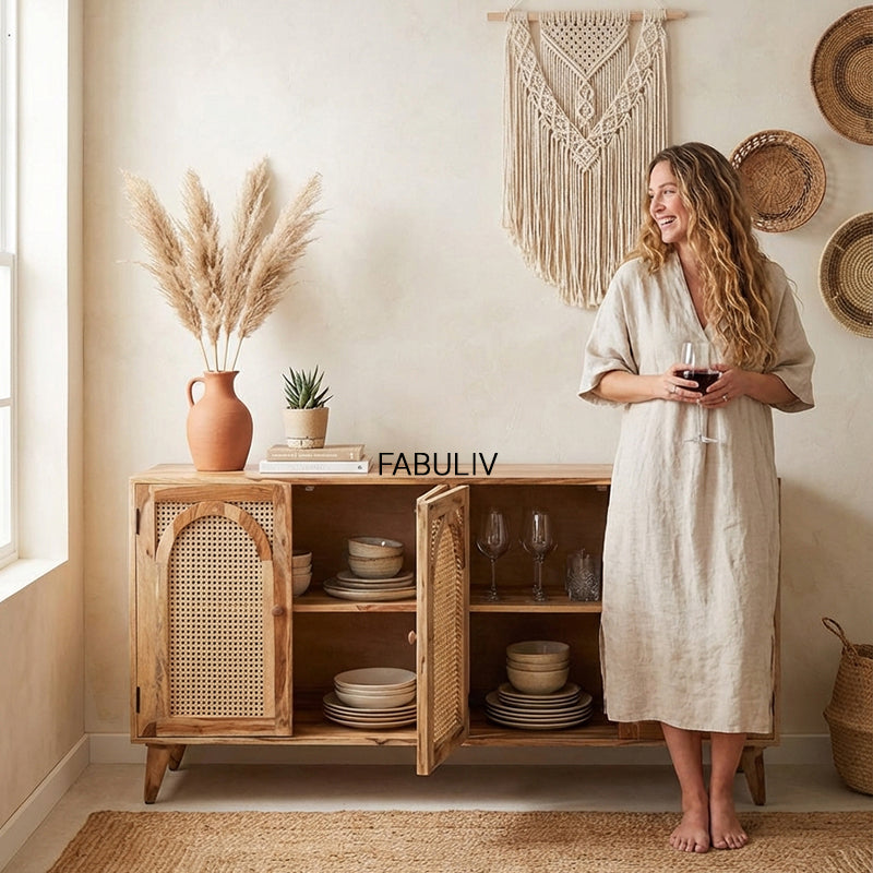 Verona Rattan Sheesham Wood Cabinet