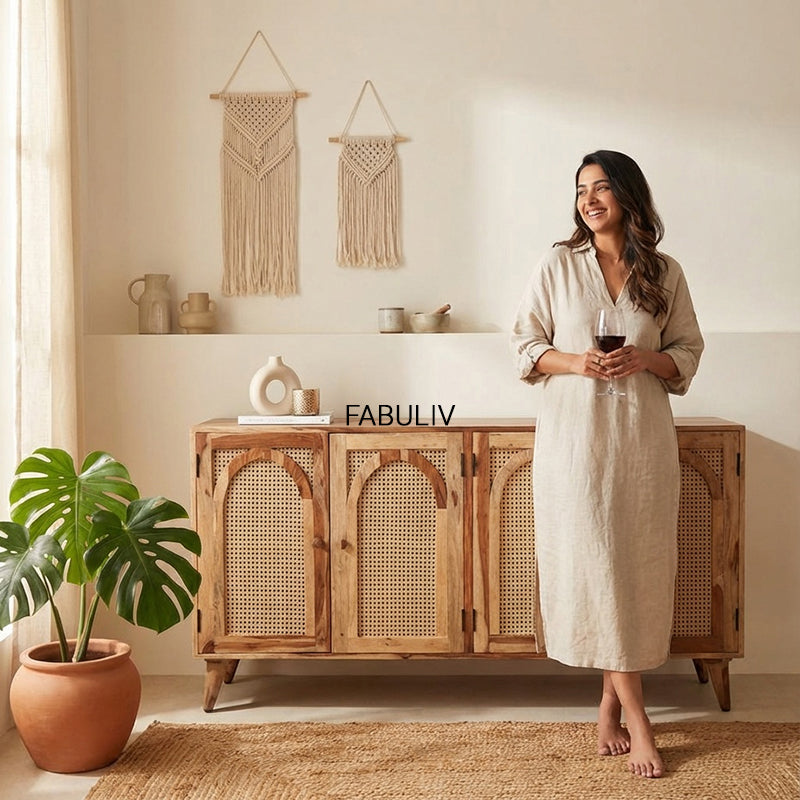 Verona Rattan Sheesham Wood Cabinet