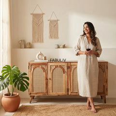 Verona Rattan Sheesham Wood Cabinet