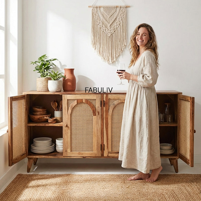 Verona Rattan Sheesham Wood Cabinet