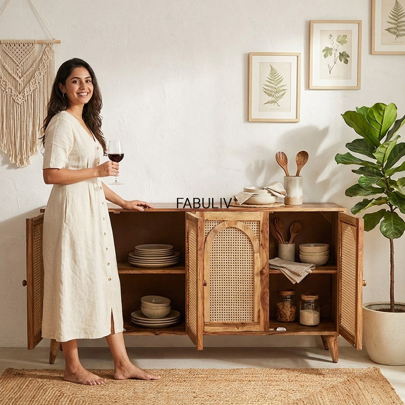 Verona Rattan Sheesham Wood Cabinet
