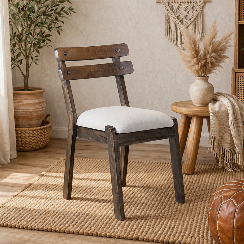 Nieves Solid Wood Chair with Grey Upholstery