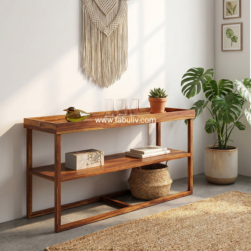 Veloria Sheesham Wood Console Table in Teak Colour