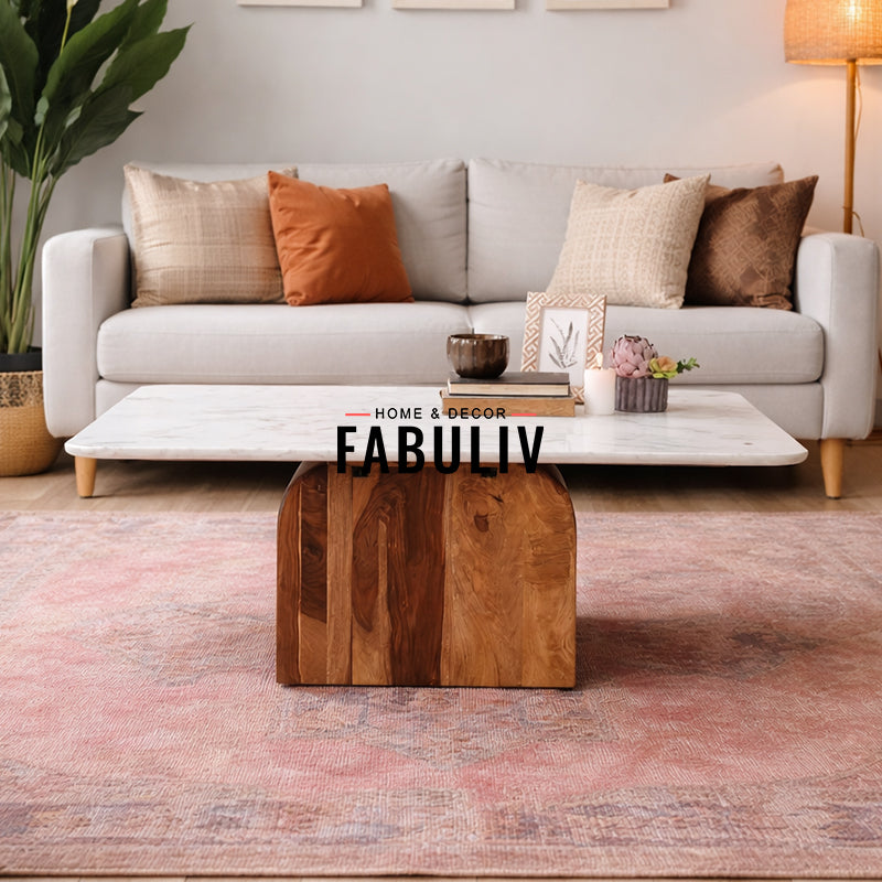 Timbero Marble Top and Wood Coffee Table