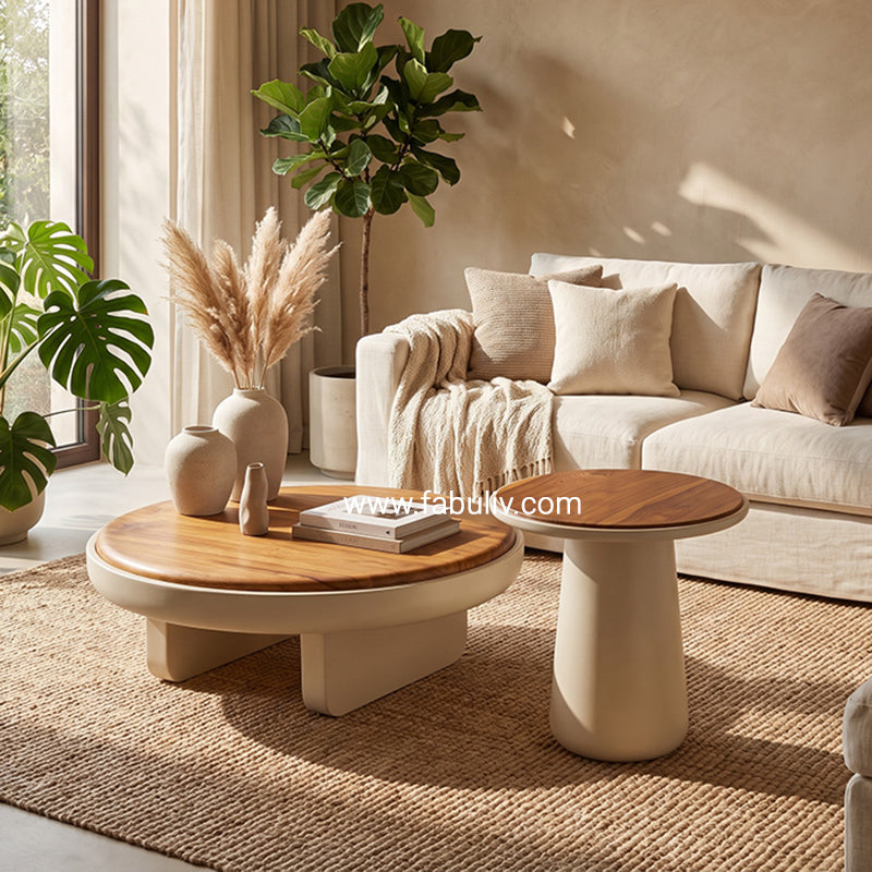 Belloro Coffee Table in Teak & Oyster White Colour