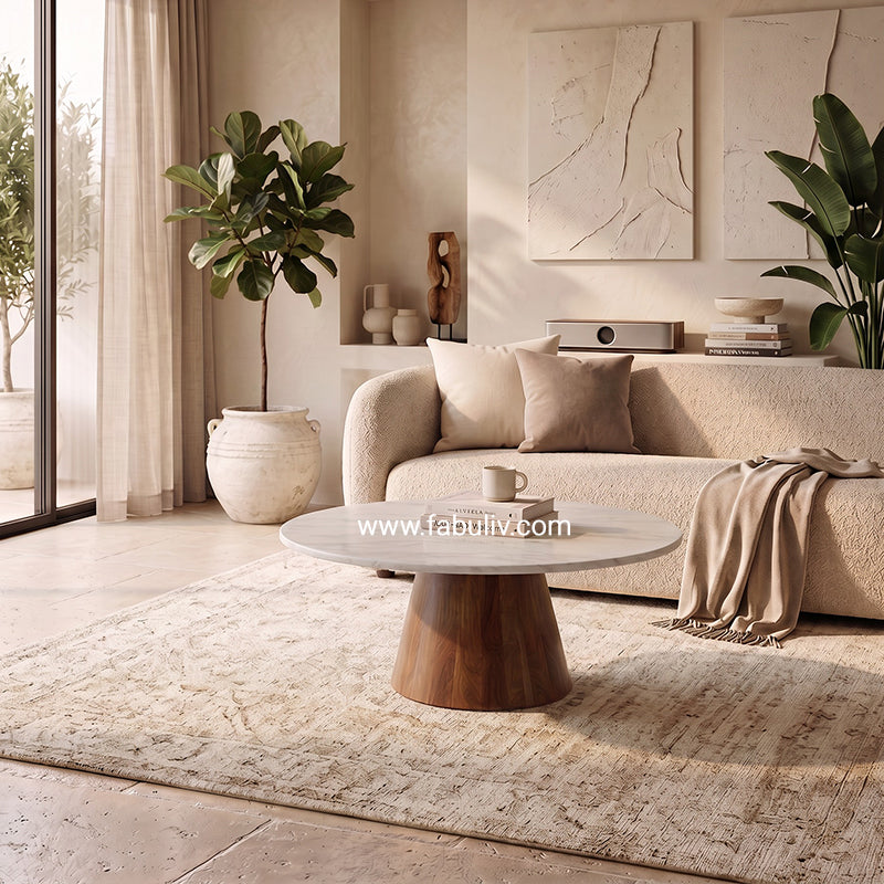 Kingswell Round Coffee Table with Marble