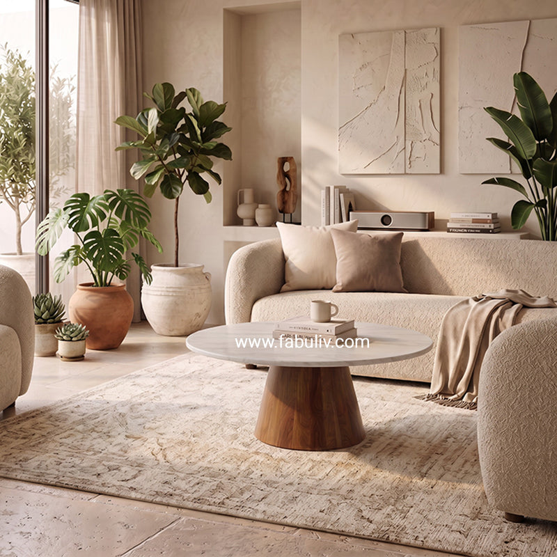 Kingswell Round Coffee Table with Marble