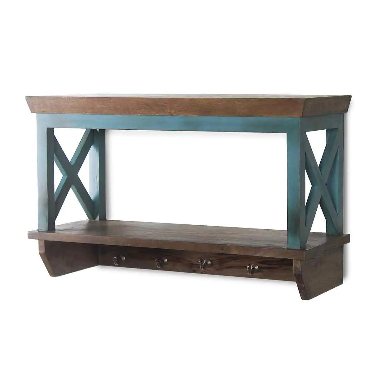 Alonza Solid Wood Vintage Wall Shelf with hooks