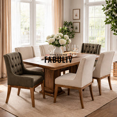 Enrico Solid Wood Six Seater Dining Set with Linen Fabric