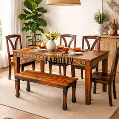 Victoire Solid Wood Six Seater Dining Set with Hand Carving