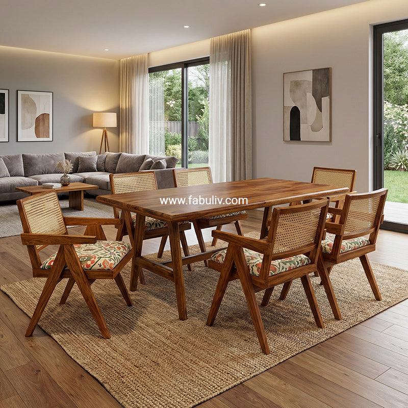 Tiziana Sheesham Wood Table with 6 Maestro Chairs - 6 Seater Dining Set