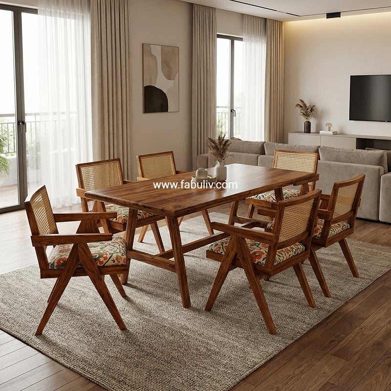 Tiziana Sheesham Wood Table with 6 Maestro Chairs - 6 Seater Dining Set