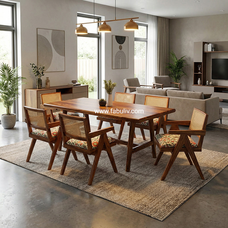 Tiziana Sheesham Wood Table with 6 Maestro Chairs - 6 Seater Dining Set