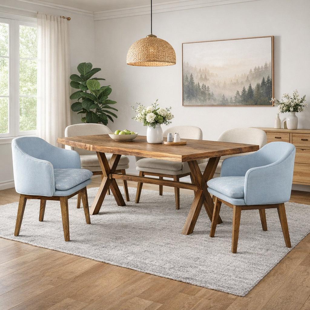 Freya Sheesham Wood 6 Seater Dining Set with Live Edges