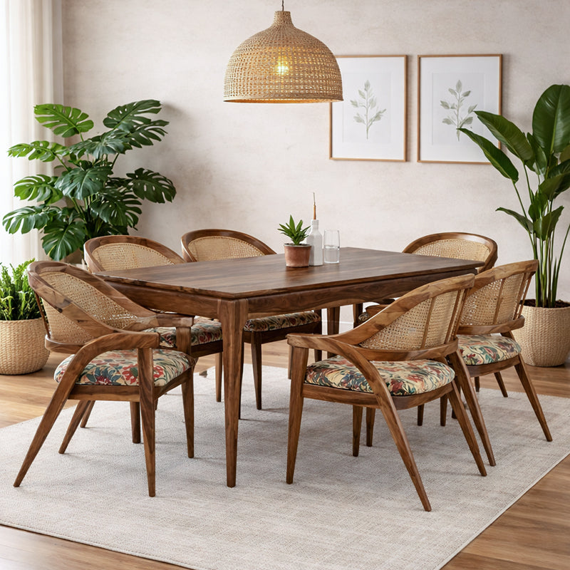 Kawung Sheesham Wood 6 Seater Dining Table with 6 Chairs in 2 Colours