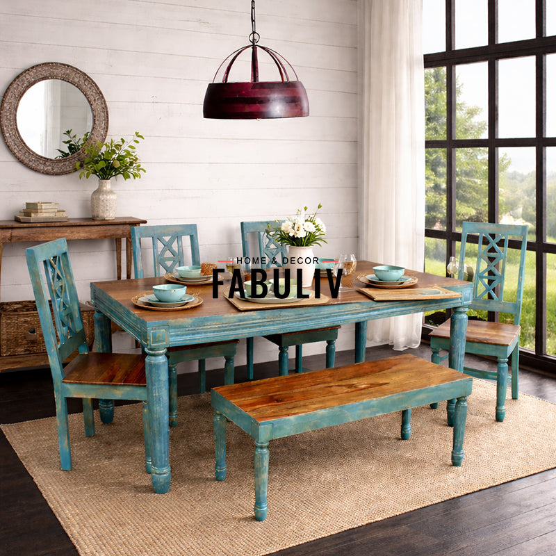 Oliver Rustic Blue Dining Set with Regular Size Table