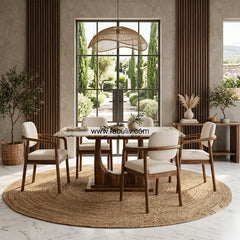 Mosaico Marble & Sheesham Wood Dining Set - 6 Seater