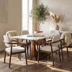 Mosaico Marble & Sheesham Wood Dining Set - 6 Seater