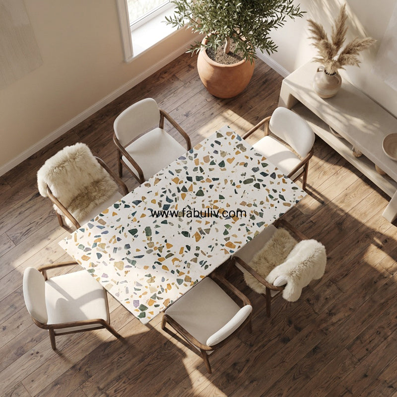 Mosaico Marble & Sheesham Wood Dining Set - 6 Seater
