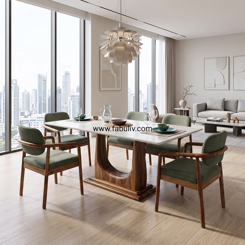 Mosaico Marble & Sheesham Wood Dining Set - 6 Seater