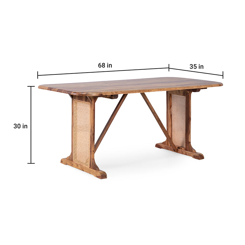 Elena Sheesham Wood Rattn 6 Seater Dining Table with 4 Chairs and 1 Bench