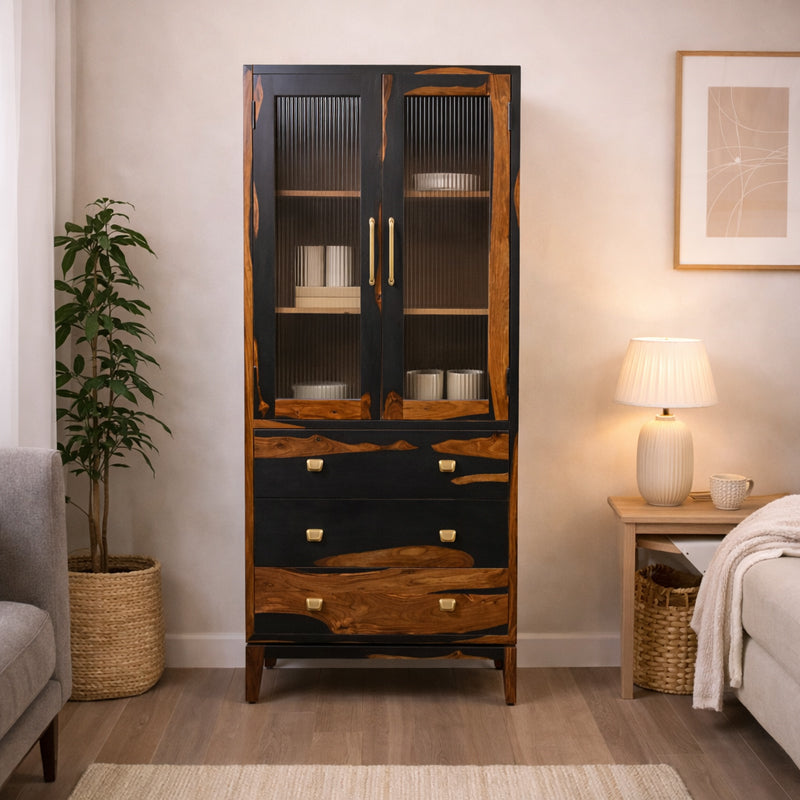 Aarambh Sheesham Wood Crockery Unit In Dual Tone Finish