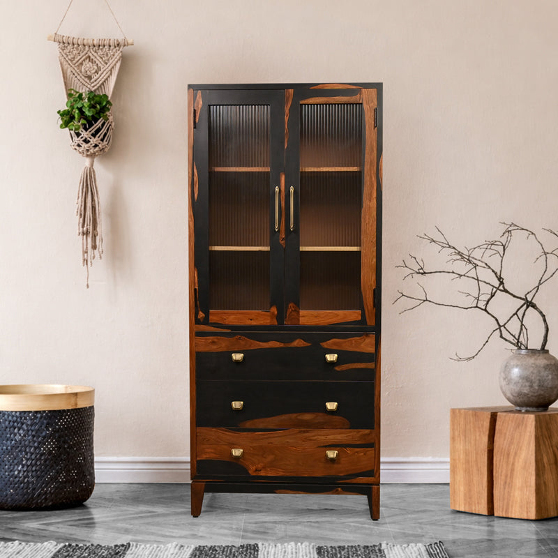 Aarambh Sheesham Wood Crockery Unit In Dual Tone Finish