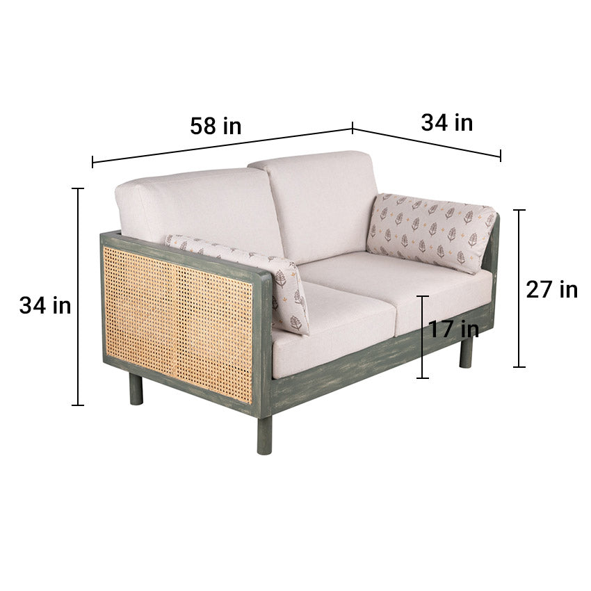 Ethan Solid Wood 2 Seater Sofa with Rattan Cane Work