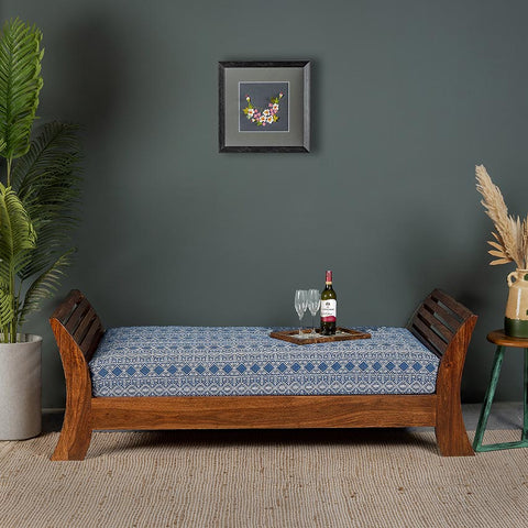 Malaga Day Bed in Blue Handwoven Fabric