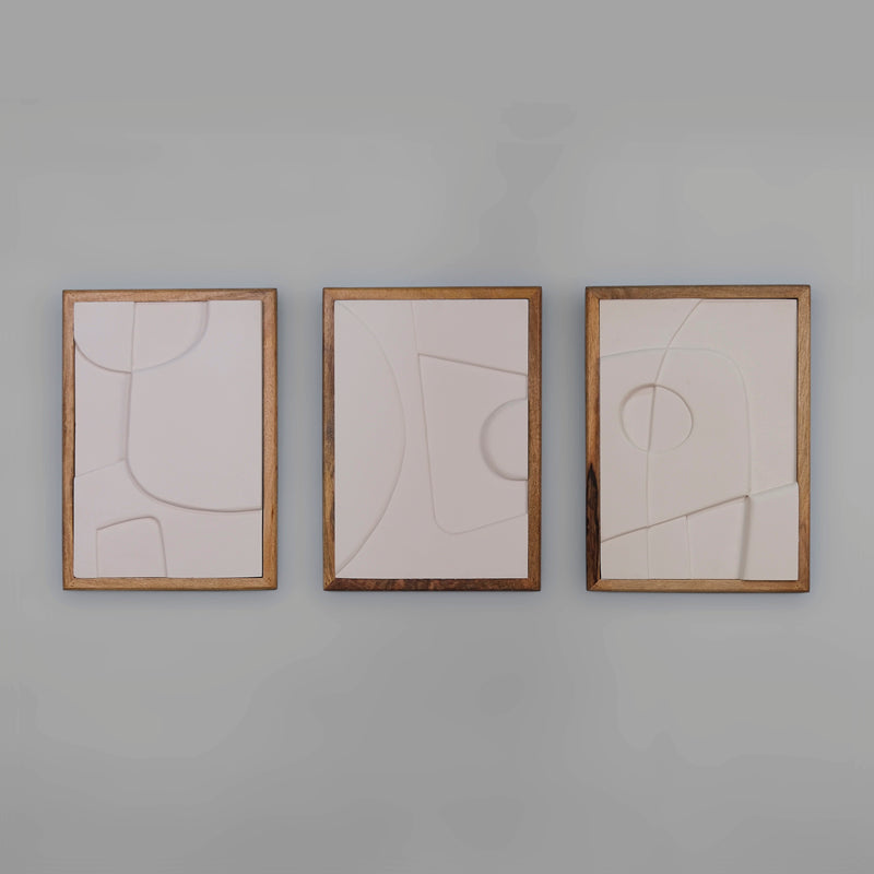 Wooden Wall Art Set of 3 in White Colour