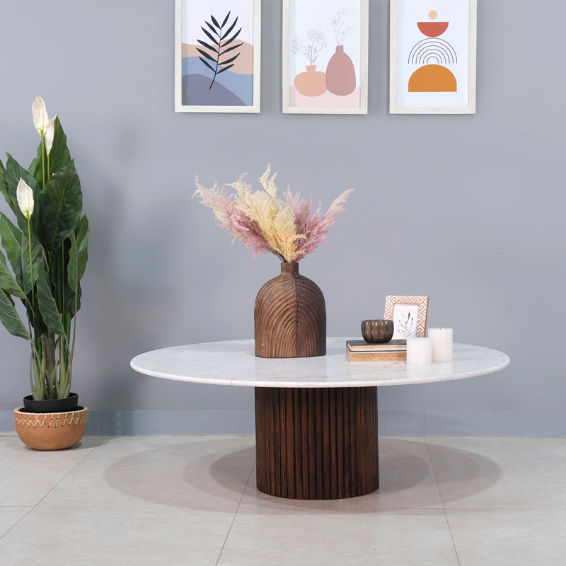 Elmora Marble Top and Wooden Round Coffee Table