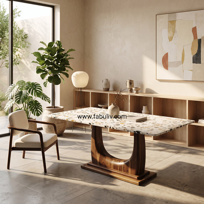 Mosaico Marble & Sheesham Wood Dining Table